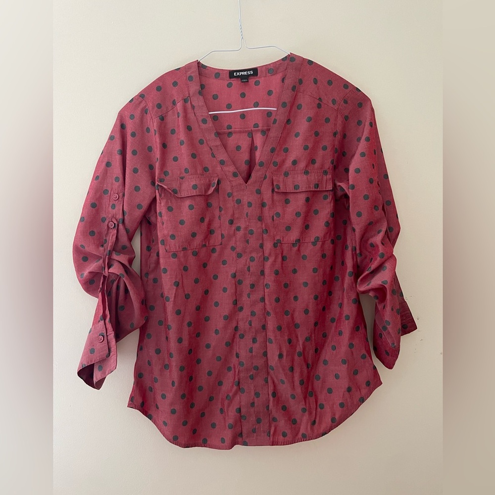Express Women's Red Polka Dot Blouse